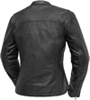 LC116 Women's Sport Motorcycle Leather Jacket with Chest Pockets Back View