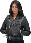 LC137 Ladies Vintage Traditional Motorcycle Jacket with Half Belt Front View