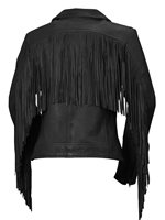 LC1503 Ladies Premium Black Cow Western Jacket with Fringe Trim  Back View 2