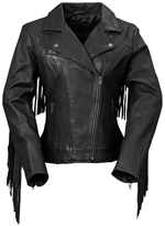 LC1503 Ladies Premium Black Cow Western Jacket with Fringe Trim  Front View