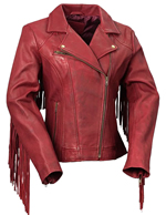 LC1503 Ladies Western Style Blood Red Cowhide Jacket with Fringe Trim Back View