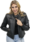 LC157 Motorcycle Ladies Sport Collar Leather Jacket with Vents Open View