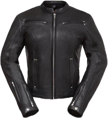 LC158 Women's Motorcycle Leather Jacket with Short Sport Snap Collar and Zipper Vents Large View