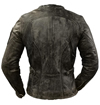 LC193 Ladies Distress Leather Motorcycle Jacket with Crossover Collar and Utility Zipper Pocket on Left Sleeve Back View