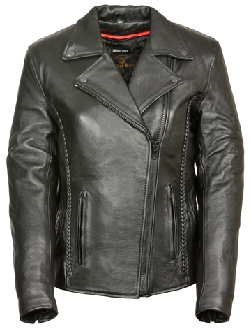 LC2711 Ladies Motorcycle Jacket with Braid Trim and Black Hardware Click Here for Large View