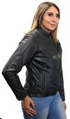 LC6557 Ladies Light Weight Leather Jacket with Mandarin Sport Collar Side View