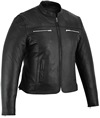 LC839 Women's Short Collar Motorcycle Lightweight Leather Jacket Side View