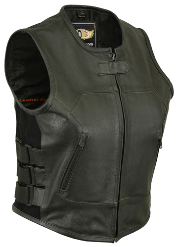LV200 Ladies Tactical Leather Vest with Elastic and Ajustable Straps Click for Large View