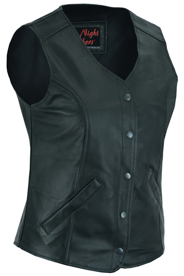 LV204 Ladies Long Body Leather Vest with Snaps and Plain Sides Large View