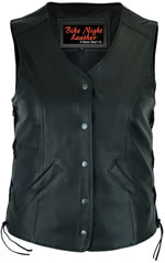 LV206 Ladies Long Body Leather Vest with Side Adjusting Laces Back View