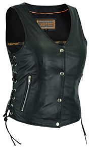 LV294 Ladies Leather Vest with Snaps and Side Adjusting Laces