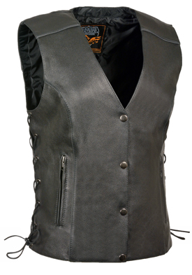 LV4500 Ladies Leather Vest with Side Laces and Reflective Piping Large View