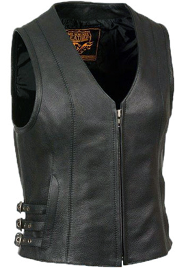 LV4510 Ladies Motorcycle Leather Vest with Adjustable Side Buckles