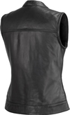 LV8508 Ladies Leather Zipper Vest with Short Collar and Zipper Pockets Back View