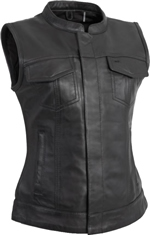 Click here for the LV516 Ladies Lambskin Club Vest Short Collar Hidden Snaps and Zipper