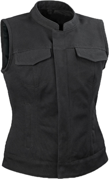 LV516CV Ladies Canvas Club Vest Short Collar Hidden Snaps and Zipper