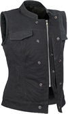 LV8508 Ladies Leather Zipper Vest with Short Collar and Zipper Pockets Front View
