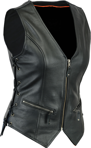 LV804AH Ladies Leather Zipper Vest with Side Laces Large View