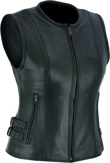 LV807AH Ladies Leather Biker Sport Zipper Vest with Side Ajusters Larger View
