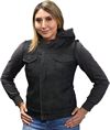 LVDM517 Ladies Denim Club Vest with Zipper and Removable Hoodie Front View2
