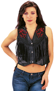 Ladies Red Rose Vest With Fringe and Braid
