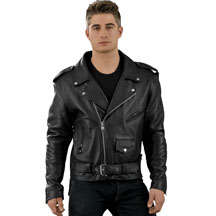 AL2001 Classic Motorcycle Leather Jacket with Plain Sides Click for Large View