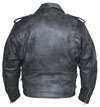 C12GN Classic Tombstone Distress Grey Leather Biker Jacket with Crossover Collar Back View