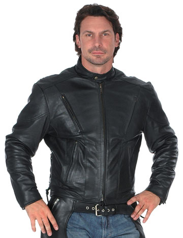 C206 Mens Leather Racing Scooter Jacket with Adjustable Side Laces and Vents
