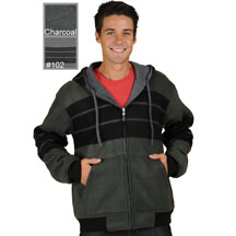 M1077 Reversible Poly Fleece Charcoal and Grey and Stripes Hoodie Click for Large View