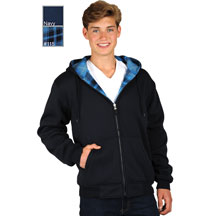 M1077 Reversible Poly Fleece Navy Blue and Blue Flannel Hoodie Click for Large View