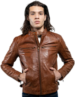 B2811 Light Brown Mens Lambskin Leather Sport Waist Jacket Front View 2