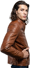 B2811 Light Brown Mens Lambskin Leather Sport Waist Jacket  Side View