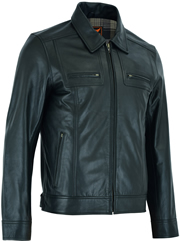 C222AH Mens Lighweight Leather Waist Jacket with Shirt Collar Profile View