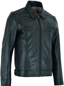 C222AH Mens Lighweight Leather Waist Jacket with Shirt Collar