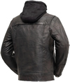 B276 Distress Lambskin Motorcycle Shirt with Vents and Removable Hood Back View