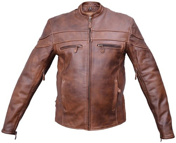 C2077 Mens Brown Leather Sport Collar Jacket with Air Vents