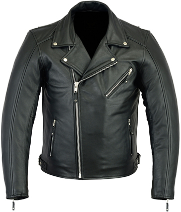 C211AH Men’s Cowhide Basic Biker Jacket with Side Adjuster Belts Click for Large View