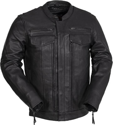 C263 Leather Motorcycle Club Jacket with Hidden Pockets Panel Larger View