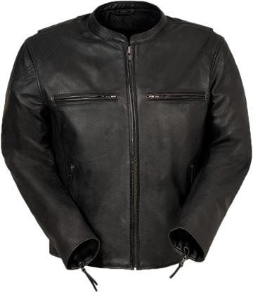 C278 Vintage Black Leather Short Collar Motorcycle Jacket with Vents Larger View