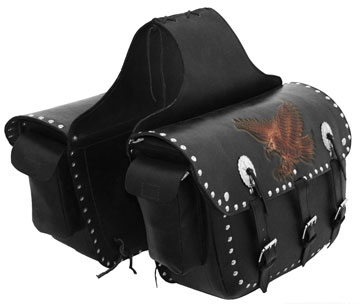 Saddle6 Leather Motorcycle Saddle Bags with Tan Eagle Emblem