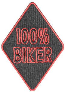 100% Biker Diamond Shape Black Twill and Red Stitching Patch
