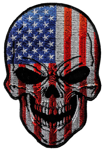Red, White and Blue USA Flag Skull Motorcycle Patch Large View