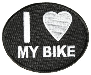 Oval Shape Patch I Love My Bike Black Twill with White Lettering Large View