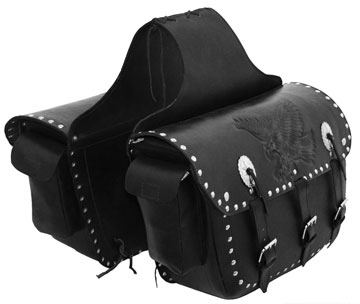 Saddle8 Leather Motorcycle Saddle Bags with Black Eagle Emblem