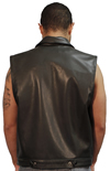 MV15 Anarchist Mens Leather Motorcycle Club Vest with Shirt Collar Jean Style Made in the USA Back View
