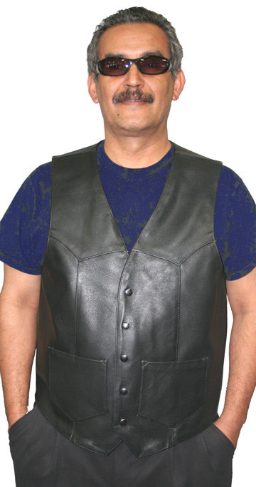 V4951CV-Collar Mens Heavy Canvas and Premium Leather Trim Motorcycle Club Zipper Vest with Short Mandarin Collar Larger View