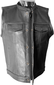 V320Z Mens Leather Club Vest with Snaps and Hidden Zipper