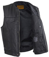 V8007Z Mens Leather Motorcycle Club Zipper Vest No Collar Black Liner Inside View