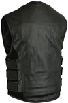 V007 Men’s Black Leather Tactical SWAT Style Vest with Velcro Straps Back View