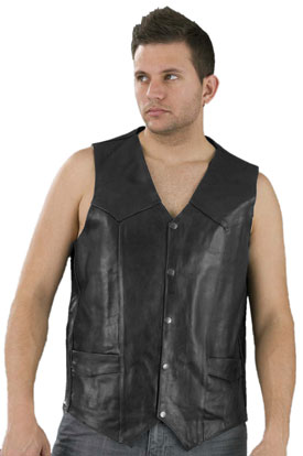 V1310T Mens Basic Tall Sizes Leather Vest with Plain Sides Main View